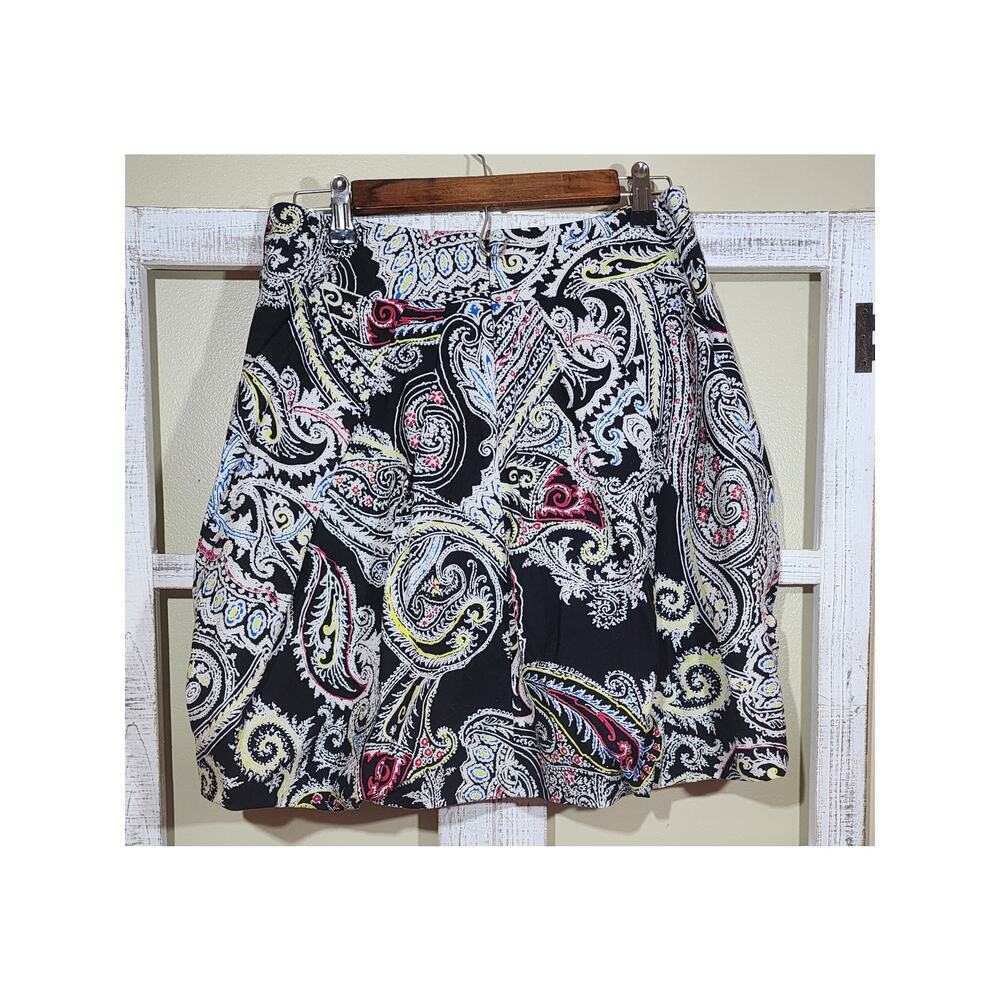 Cristina Paisley Print Stretch A-Line Skirt Women's Medium Black Multicolor - Picture 2 of 5